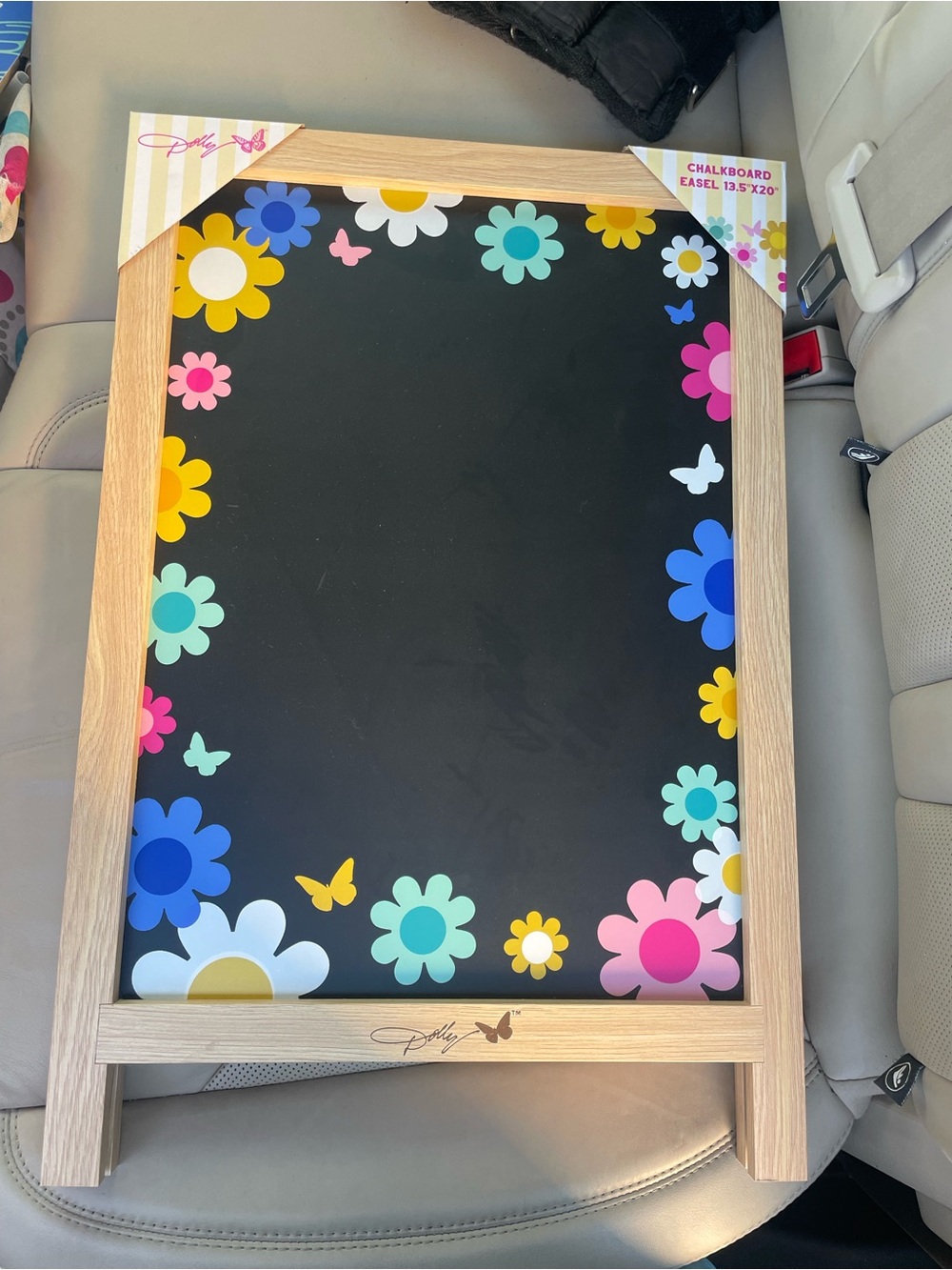Chalkboard Easel Wall Art with Colorful Floral Border - Black & Multicolor